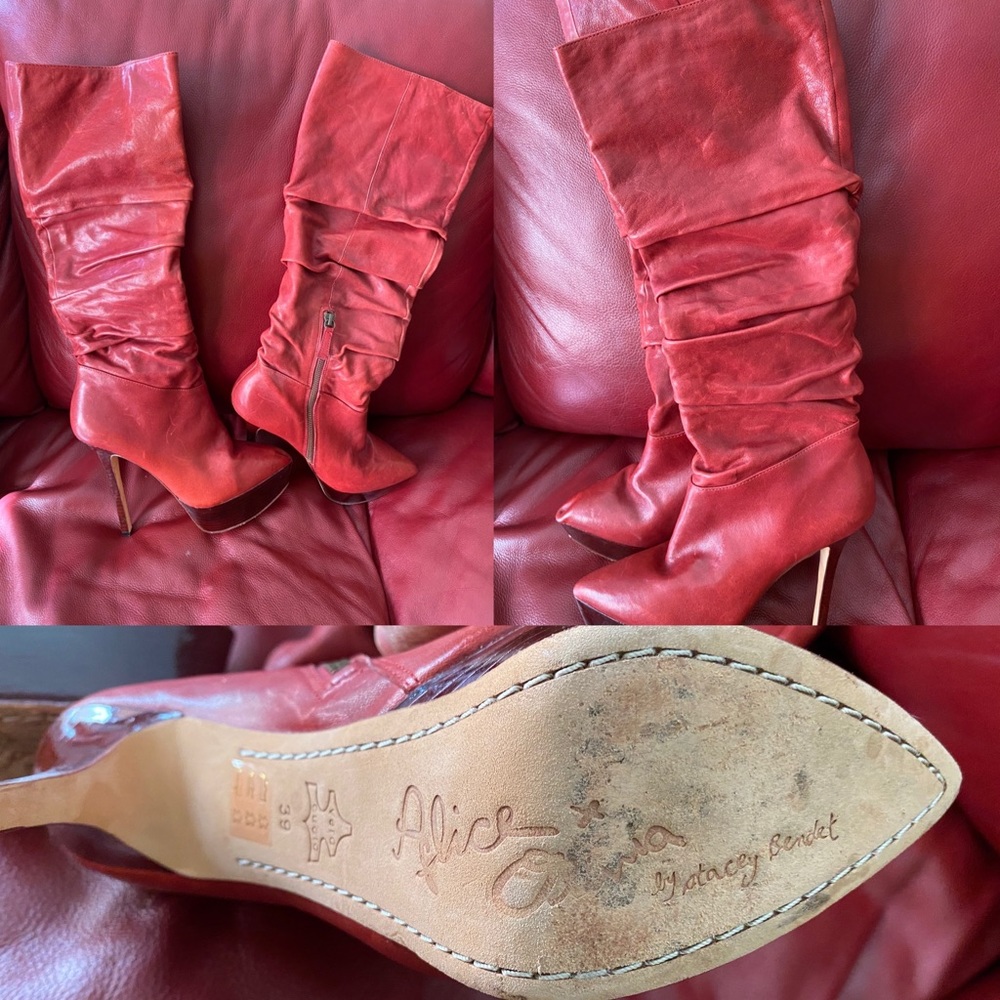 Red Alice and Olivia boots with wedge up support